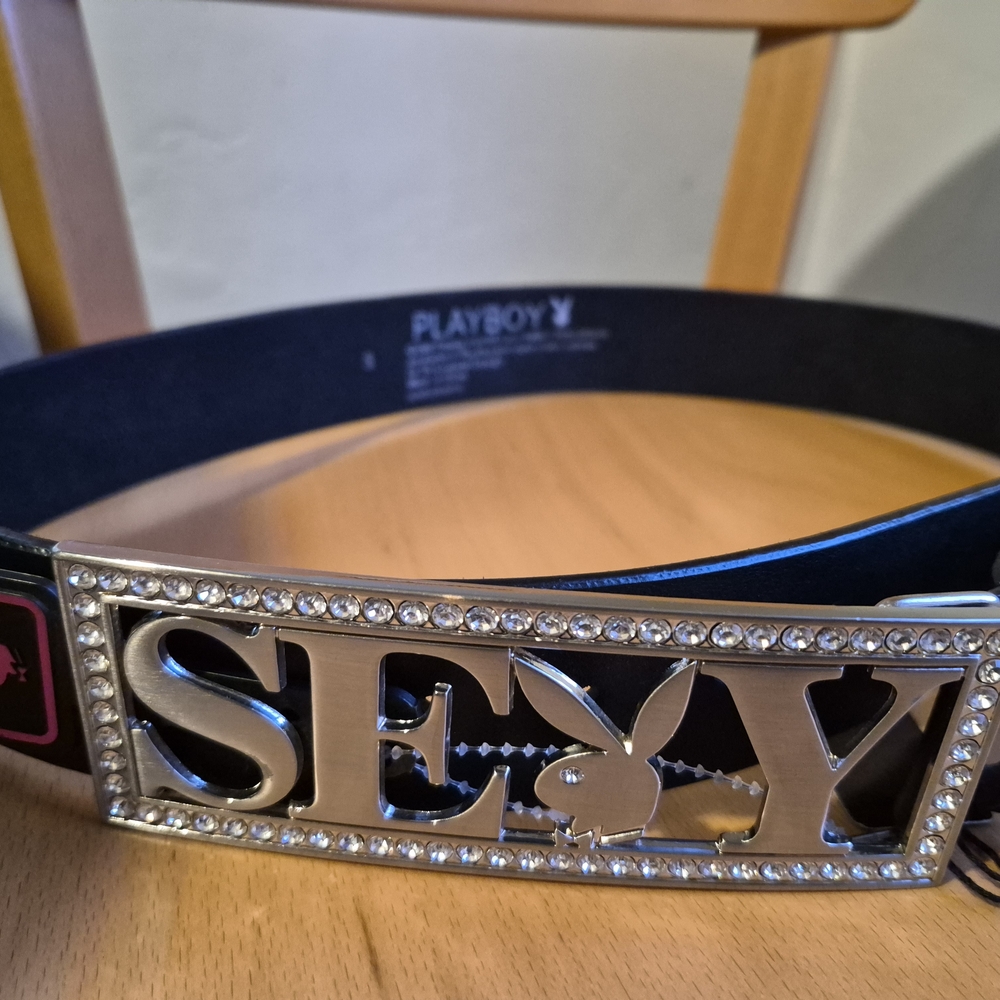 PLAYBOY Black Belt with Silver 'SEXY' Buckle